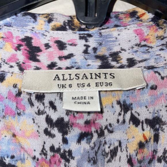 All Saints Dress Womens 4 Multicolor Chiara Sketch Midi Floral Patterned Shirt - Picture 7 of 13